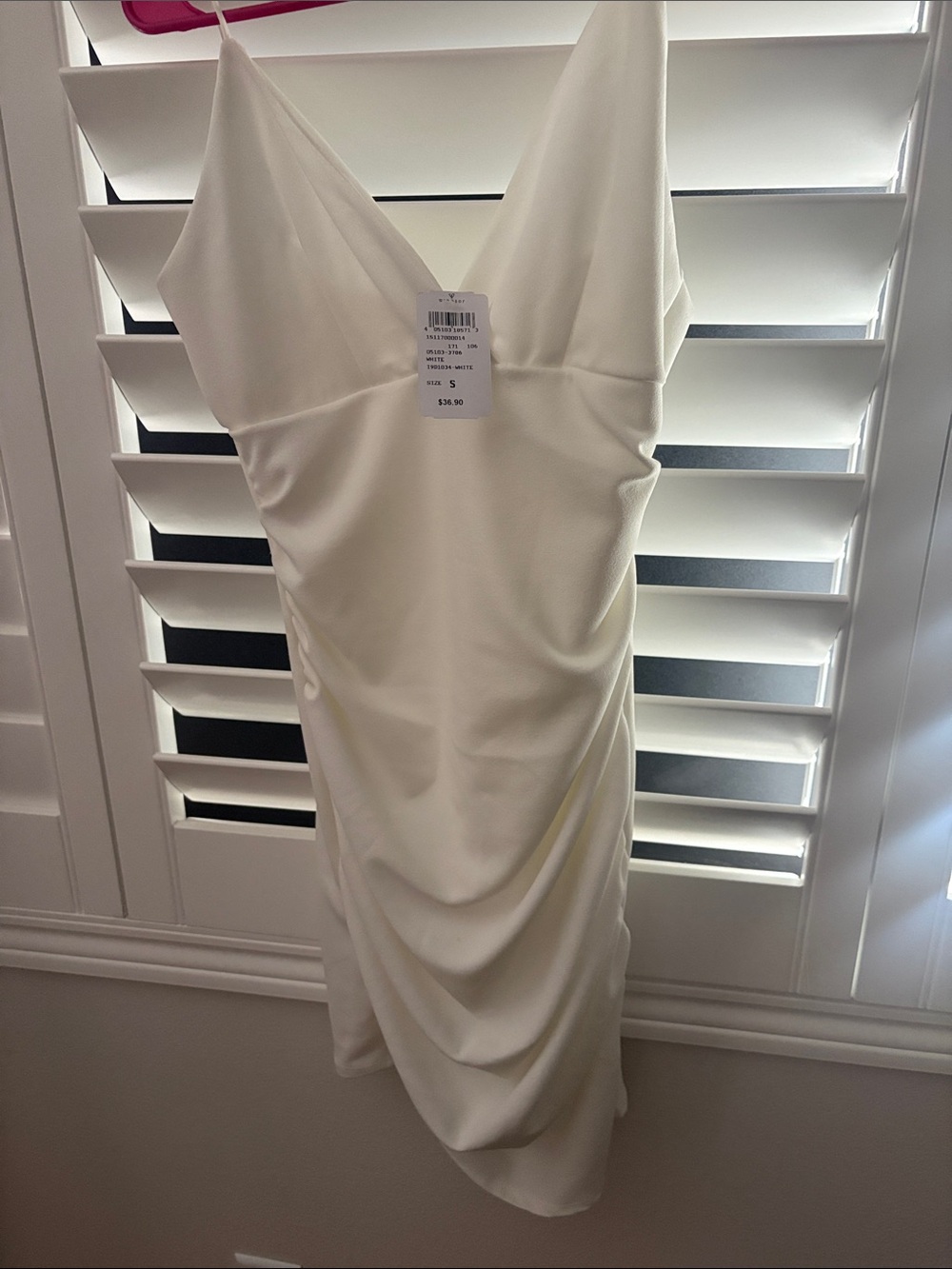 Windsor Cream V-Neck Ruched Mini Dress